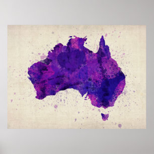 Australien vattenfärgkarta poster
