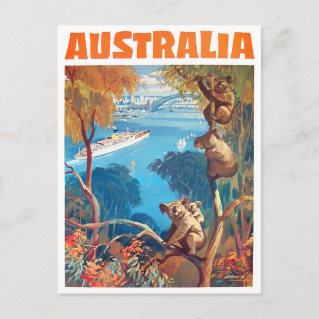 Australien vintage resor vykort (Framsida)