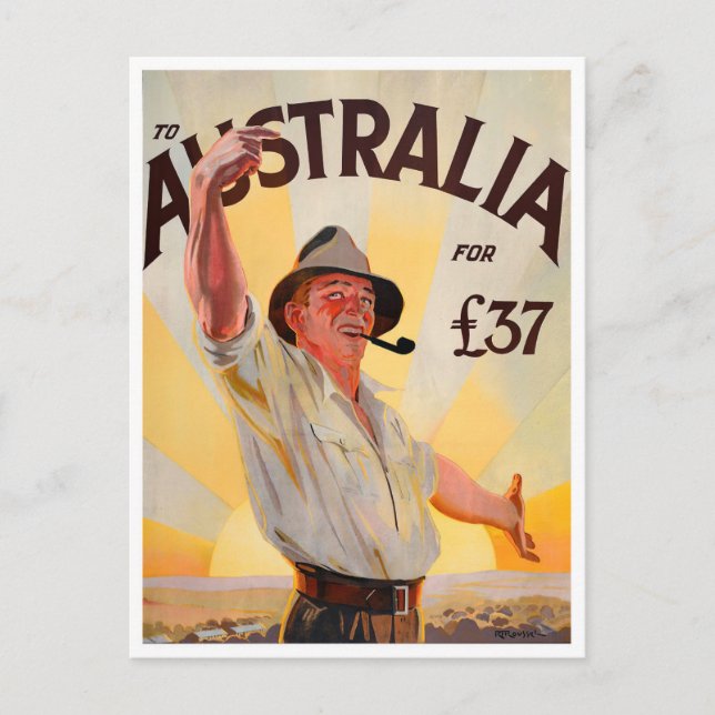 Australien vintage resor vykort (Framsida)