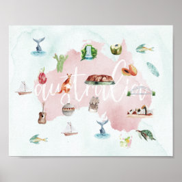 Australien Wanderlust Landmarks Karta Poster