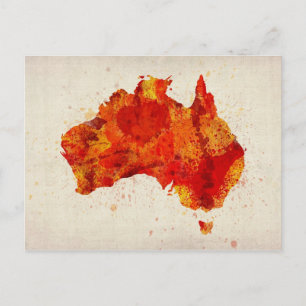 Australien Watercolor Karta Art Skriv ut Vykort