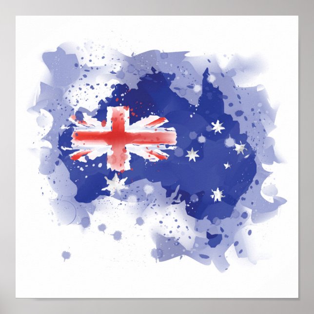 Australien Watercolor Karta Poster (Framsidan)