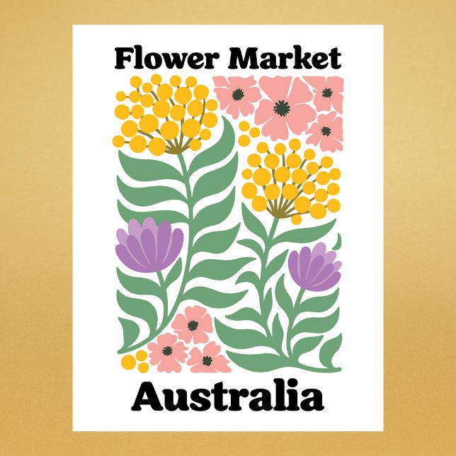 Australiens blomstermarknad Golden Wattle Rosa Blo Vykort (Australia Flower Market Golden Wattle Pink Blossom Postcard
)