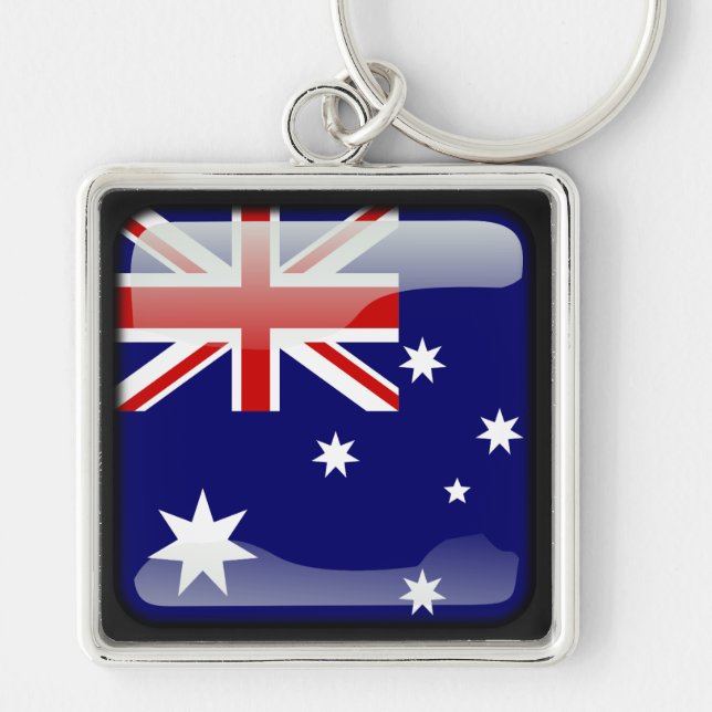 Australiens flagga fyrkantig silverfärgad nyckelring (Framsidan)