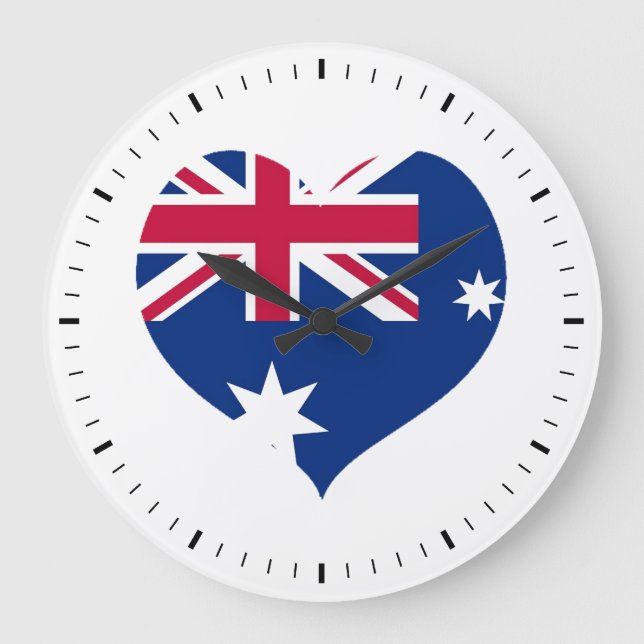 Australiens Flagga Heart Cutout Wall Clock Stor Klocka (Framsida)