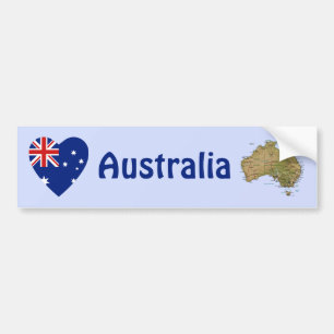Australiens flagga Hjärta + Karta Bumperdekal Bildekal