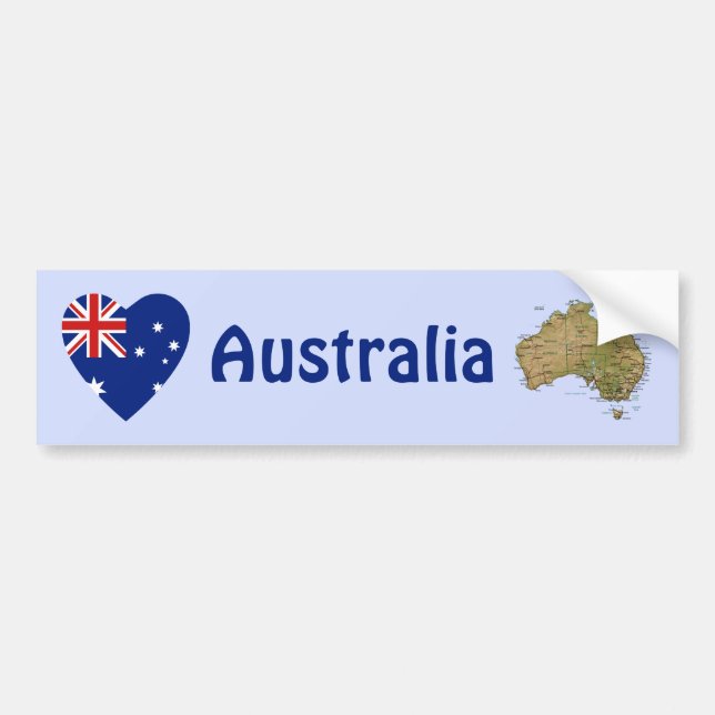 Australiens flagga Hjärta + Karta Bumperdekal Bildekal (Framsidan)