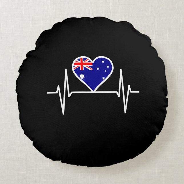 Australiens flagga hjärtslag rund kudde (Framsidan)