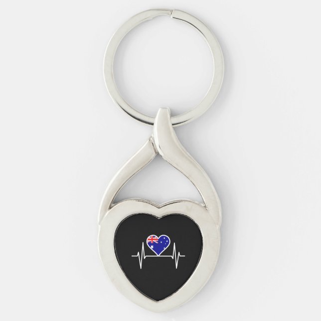 Australiens flagga hjärtslag twisted heart silverfärgad nyckelring (Framsidan)