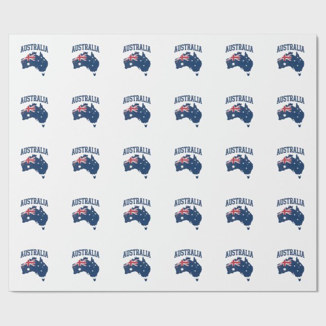 Australiens flagga karta vintage slitna grafik_1 presentpapper (Platt)