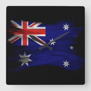 Australiens flagga-penseldrag, nationell flagga fyrkantig klocka