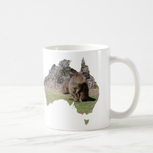 Australiens form Söt Quokka som äter gräs Kaffemugg (Höger)