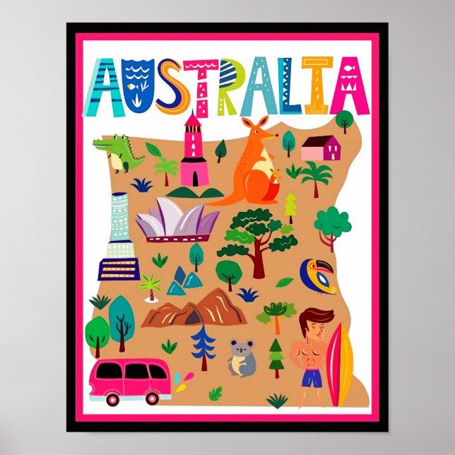 Australiens Iconic Landmarks & Wildlife Poster (Framsidan)