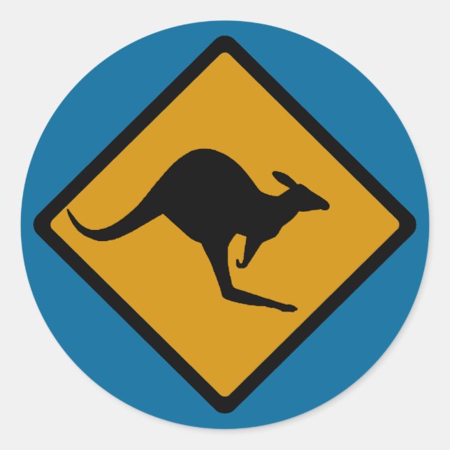 Australiens känguruskyttsskylt runt klistermärke (Framsida)