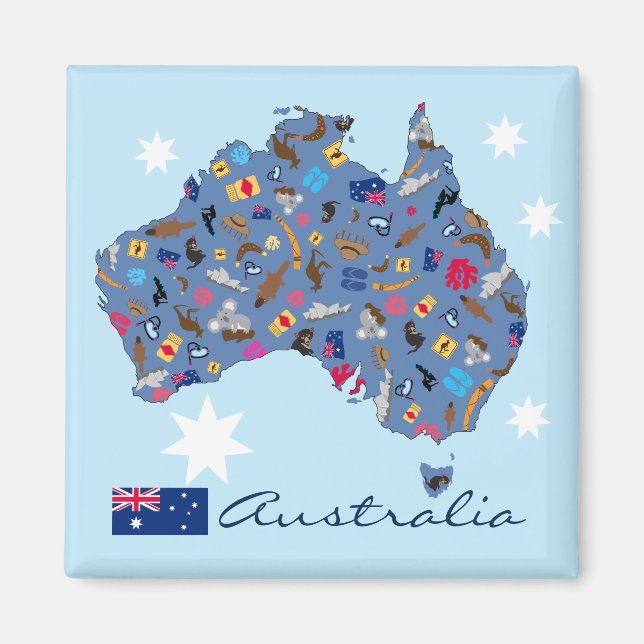 Australiens karta med kulturföremål magnet (Framsidan)