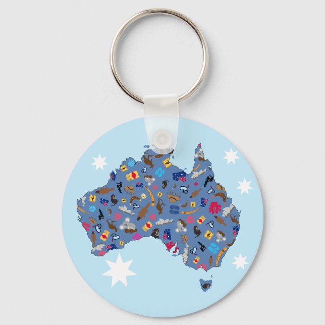 Australiens karta med kulturföremål nyckelring (Framsida)