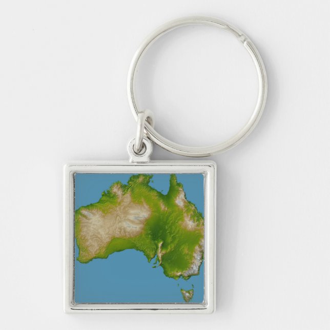 Australiens kontinent fyrkantig silverfärgad nyckelring (Framsidan)