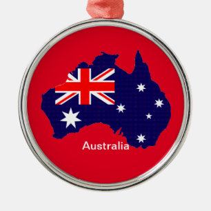 Australiens kontur och flagga julgransprydnad metall