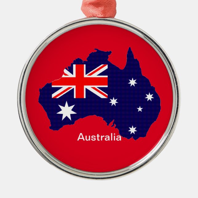Australiens kontur och flagga julgransprydnad metall (Framsidan)