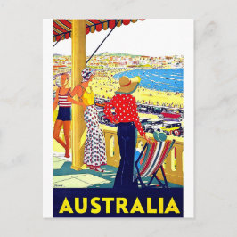 Australiens strand, utsikt, människor på terrass,  vykort
