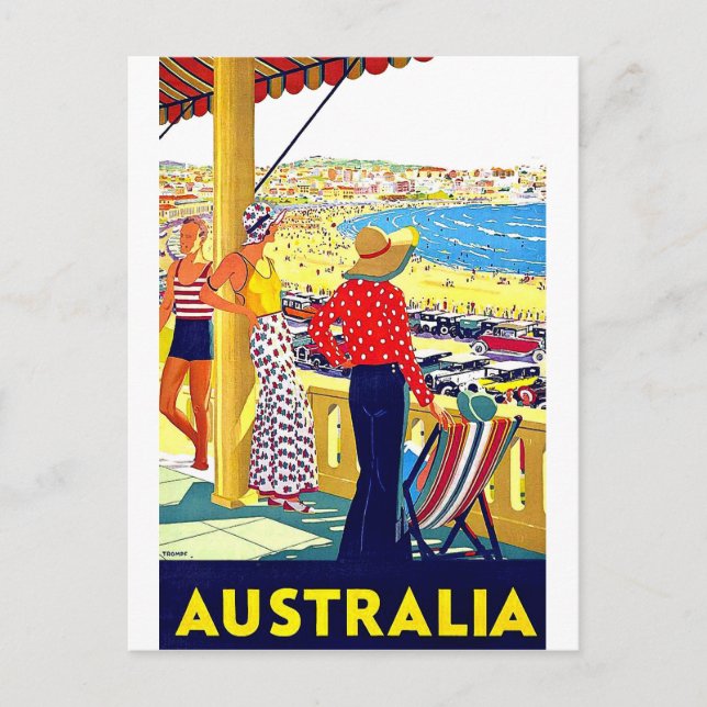 Australiens strand, utsikt, människor på terrass,  vykort (Framsida)