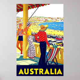 Australiens strand, vy, människor på terrassen, vi poster
