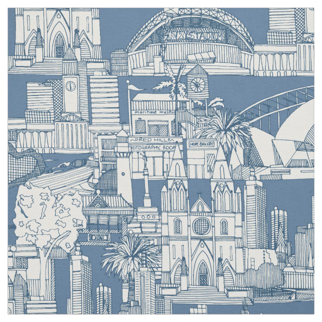 Australiens toile de jouy koboltblå denim tyg (Provkarta)