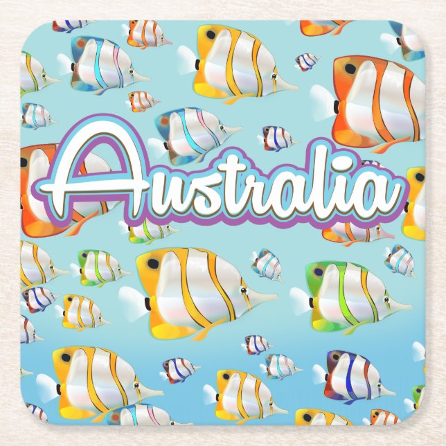 Australiens tropiska reseaffisch för fisk underlägg papper kvadrat (Framsidan)