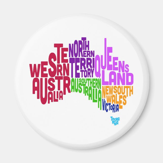 Australiens typografiska text Karta Magnet (Framsidan)