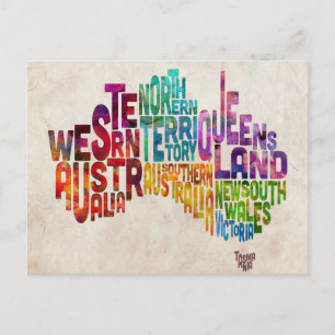 Australiens typografiska text Karta Vykort