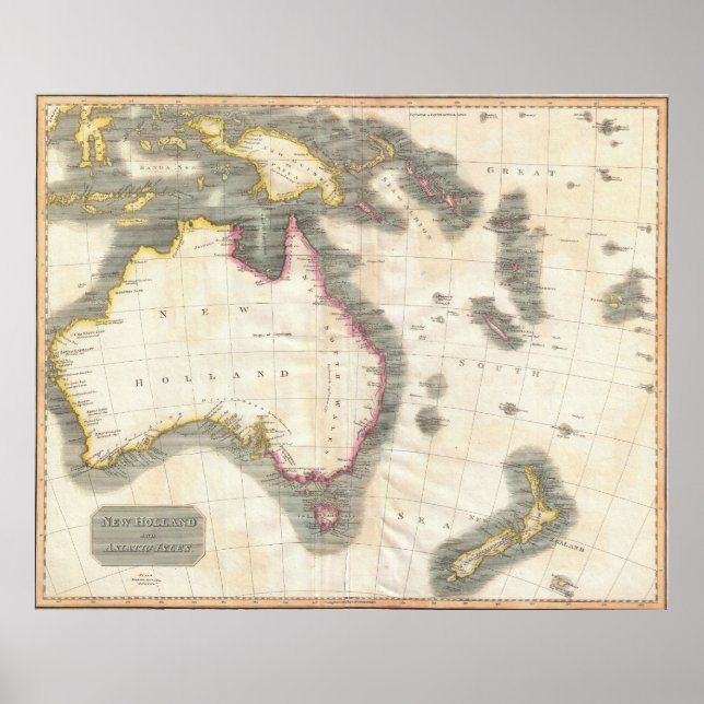 Australiens vintage Karta (1814) Poster (Framsidan)