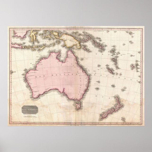 Australiens vintage Karta (1818) Poster (Framsidan)