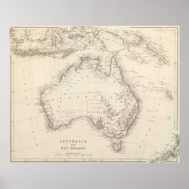 Australiens vintage Karta (1848) Poster (Framsidan)