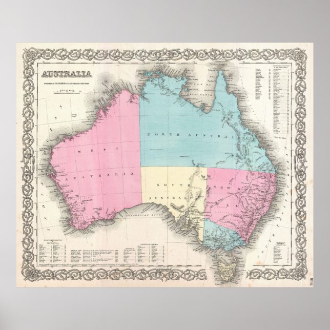 Australiens vintage Karta (1855) Poster (Framsidan)