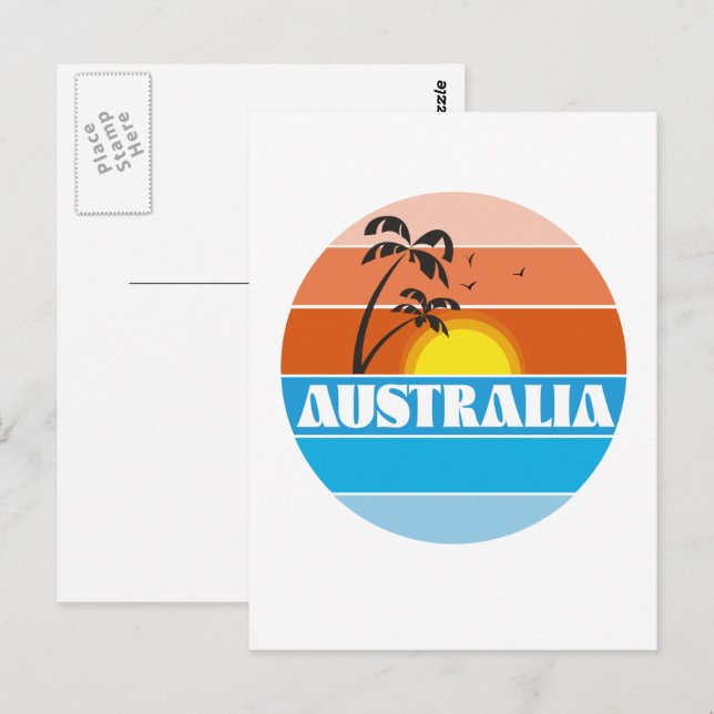 Australiensisk 80-tals solnedgång retro logotyp vykort (Fram/baksida)