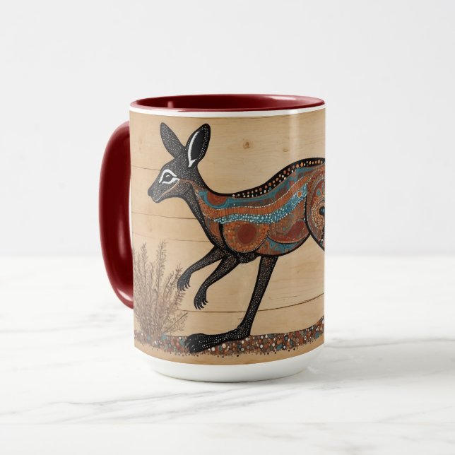 Australiensisk aboriginell-tema känguru mugg (Framsida vänster)