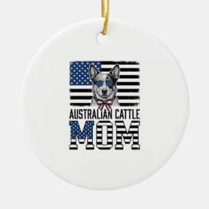 Australiensisk boskapshund-mamma Patriotisk vintag Julgransprydnad Keramik