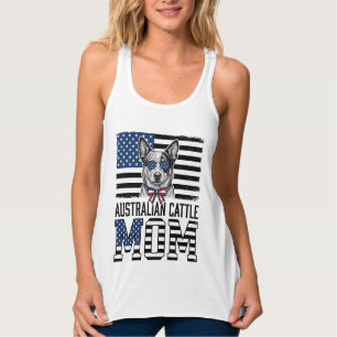 Australiensisk boskapshund mamma patriotisk vintag linne med racerback 