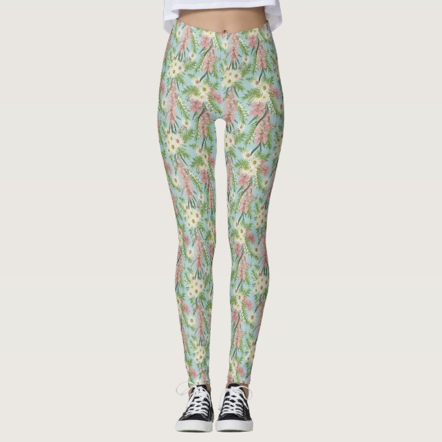 Australiensisk Bottlebrush Country Garden Blå Leggings (Framsida)