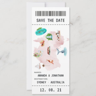 Australiensisk bröllopsboardingkort Save the Date Spara Datumet