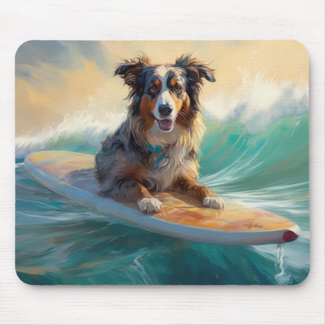 Australiensisk herde Beach Surfing Målning Musmatta (Framsidan)
