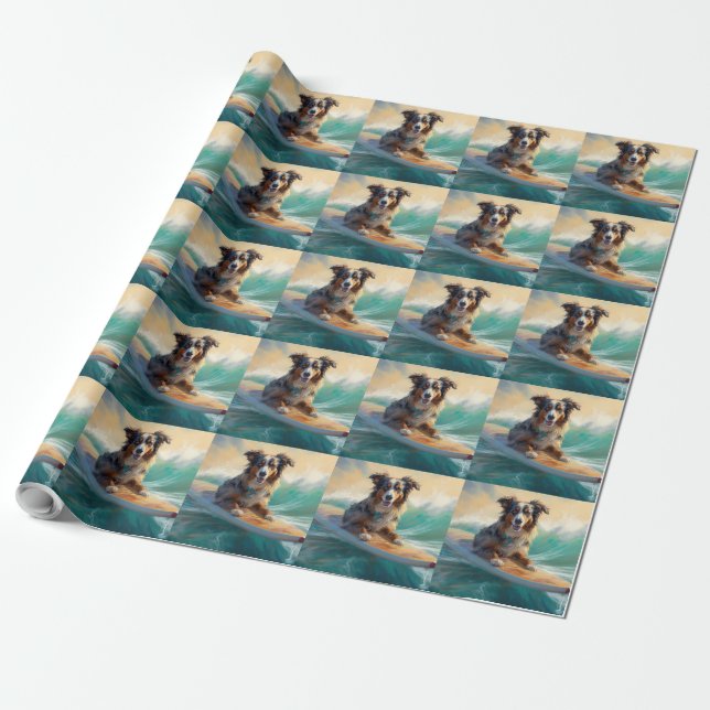 Australiensisk herde Strand Surfing Målning Presentpapper (Utrullad)