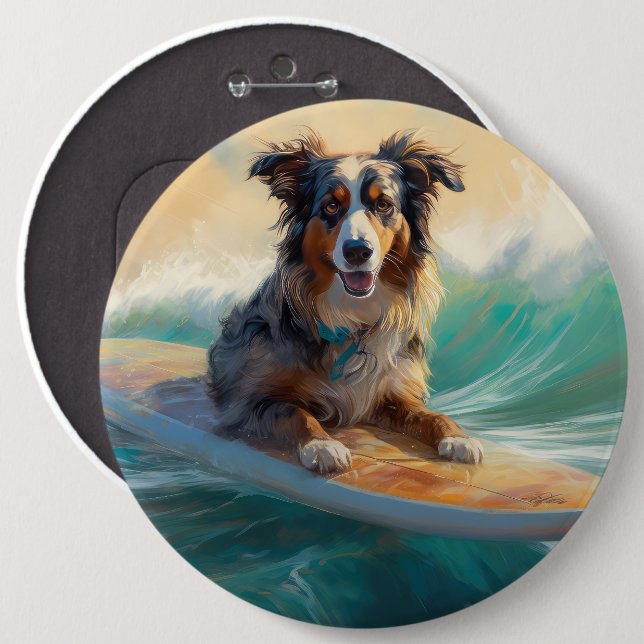 Australiensisk herde Strand Surfning Måleri Knapp (Framsida & baksida)