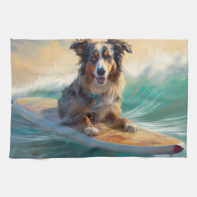 Australiensisk herde Strand Surfning Måleri Kökshandduk (Horisontell)