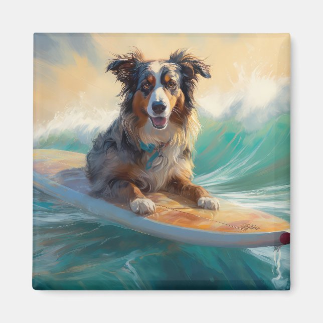 Australiensisk herde Strand Surfning Måleri Magnet (Framsidan)