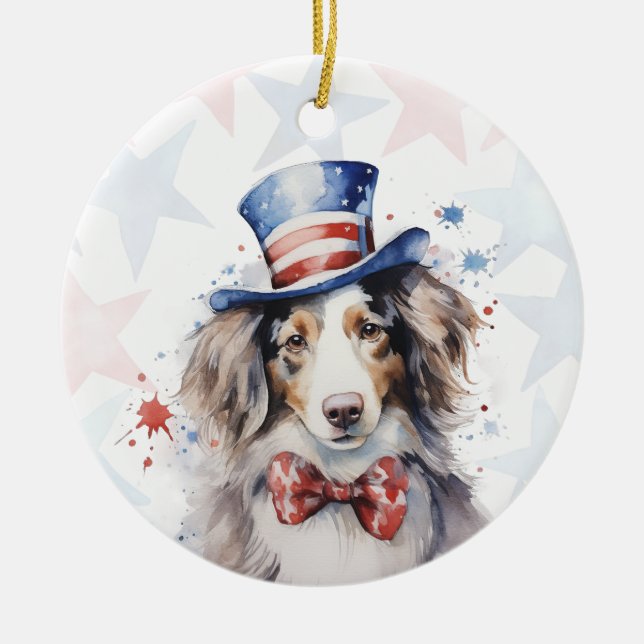 Australiensisk herdehund, 4 juli Personlig Julgransprydnad Keramik (Framsidan)