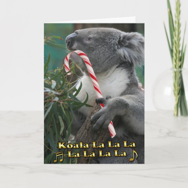 Australiensisk julKoala med candy cane Helgkort (Framsida)
