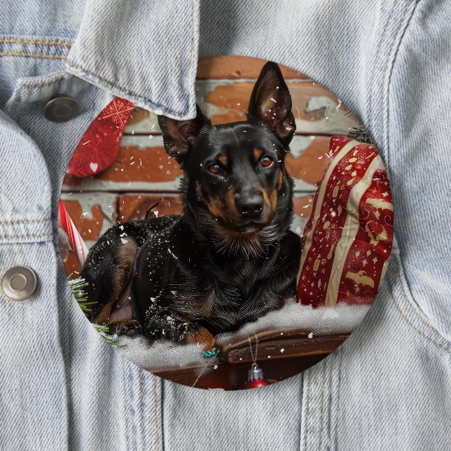 Australiensisk Kelpie Hund Jul Festlig Knapp (In Situ)