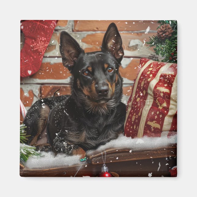 Australiensisk Kelpie Hund Jul Festlig Magnet (Framsidan)