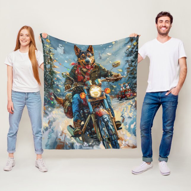 Australiensisk Kelpie-hund som kör motorcykel jul Fleecefilt (På plats)